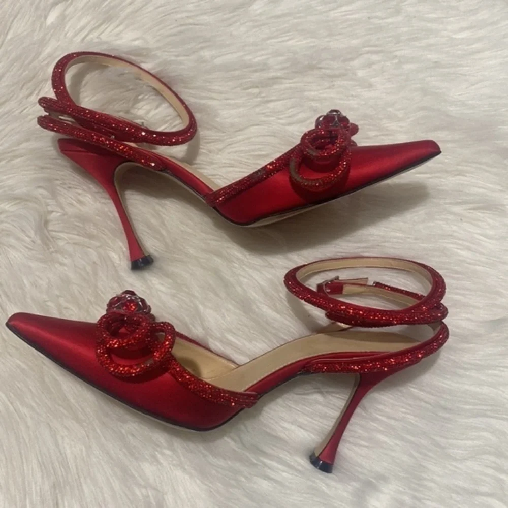 Mach & Mach Crystal Double Bow pointed toe pump size‎ 37.5EU